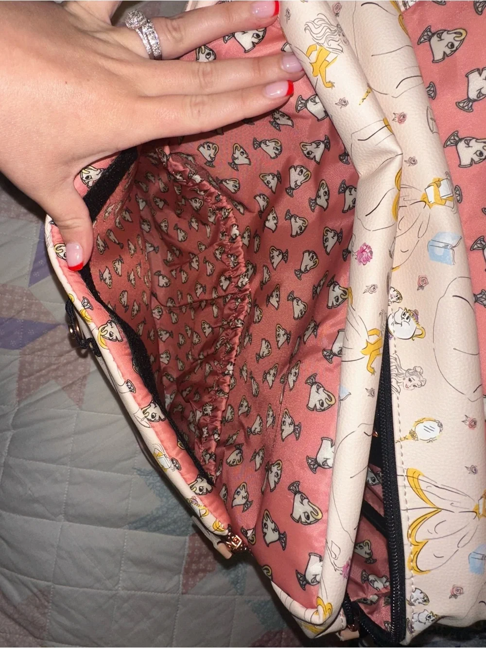 Belle Patterned Diaper Bag - Pink & Gold Accent